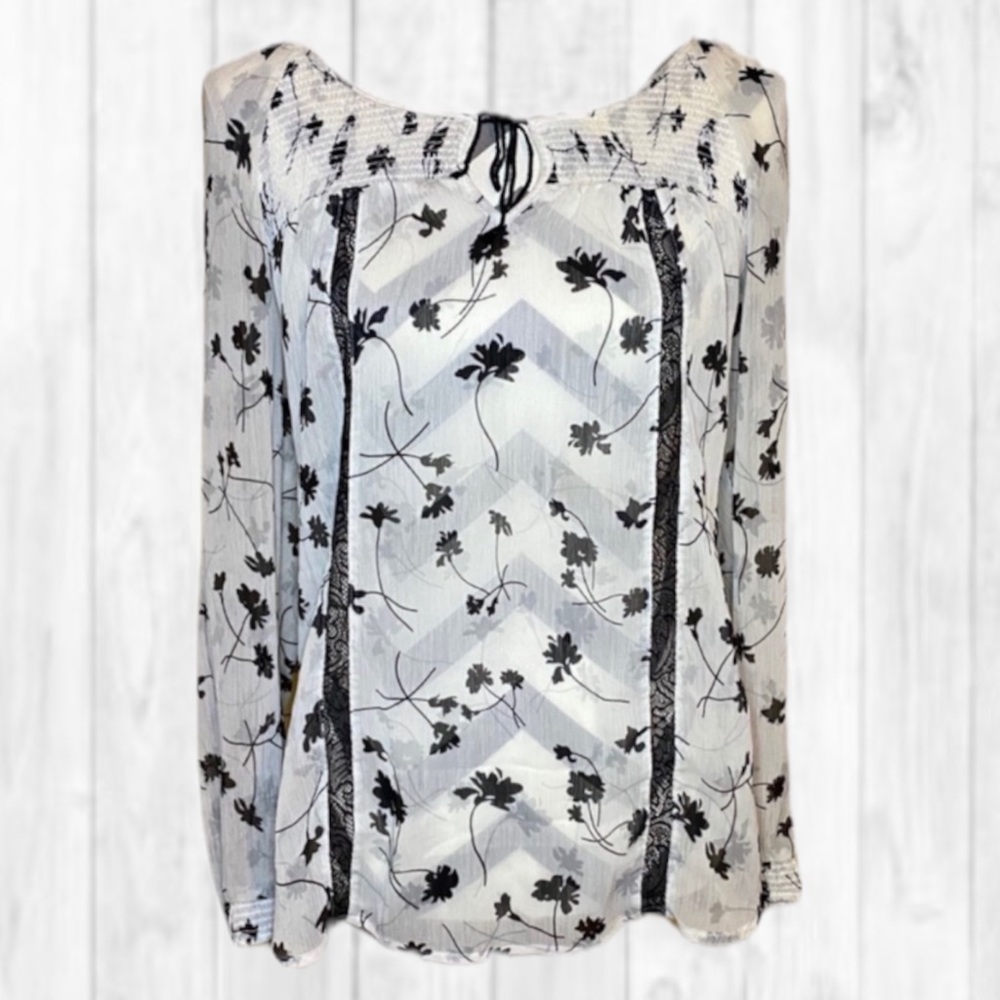 Vera Wang Princess Black & White Sheer Blouse (XL)